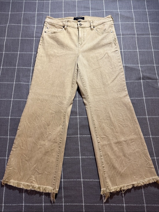 Liverpool Denim - Liverpool Mineral Gold Hanna Crop Flare wide leg jeans unfinished leg hem